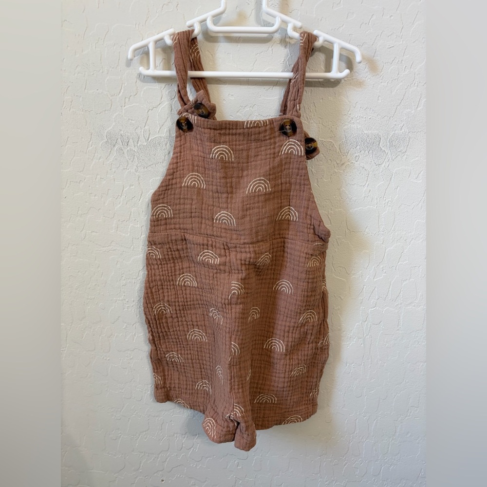 SHEIN Brown Rainbow-Print Cotton Gauze Romper